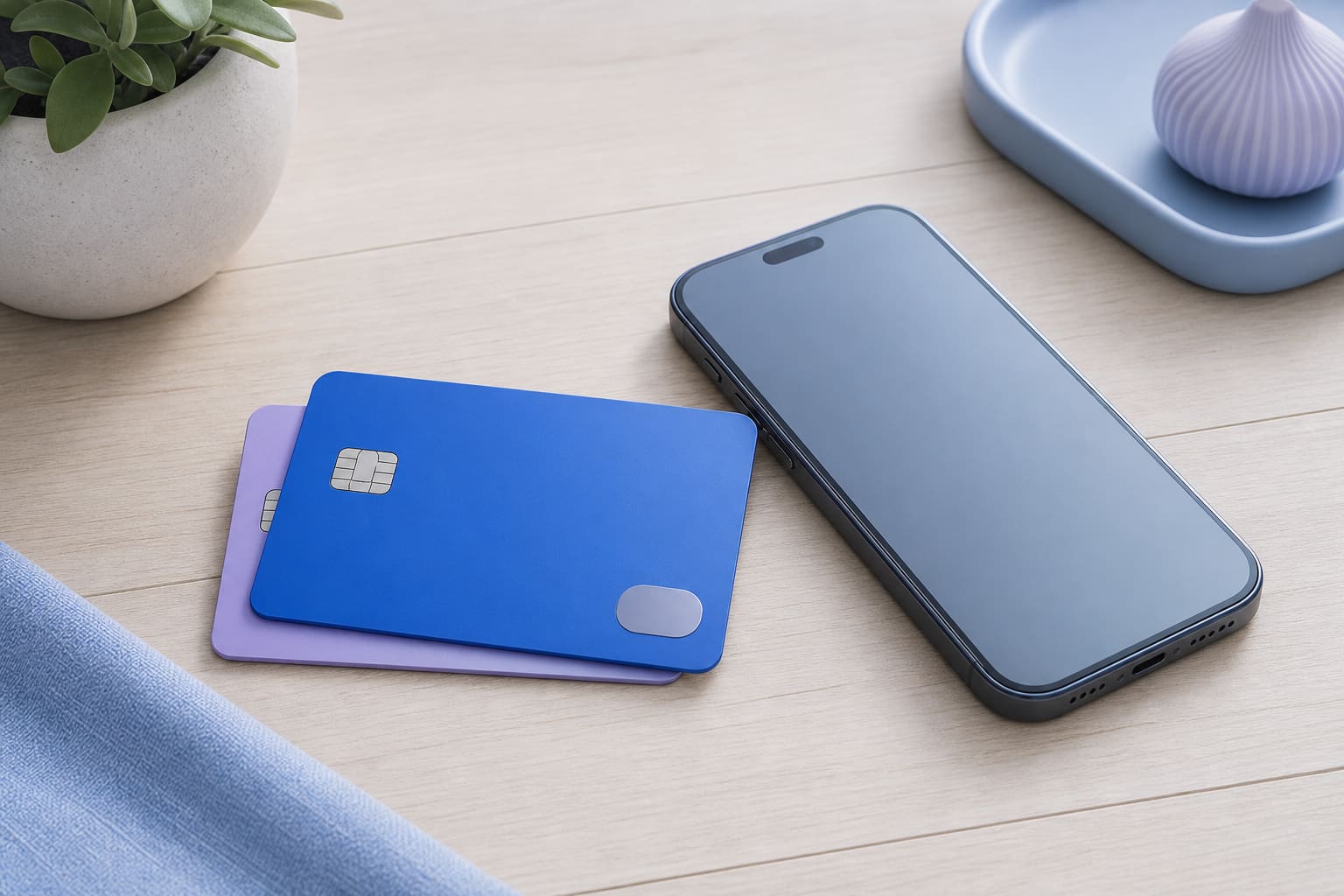 Stack of cards with one fully visible and another partially showing beside a smartphone