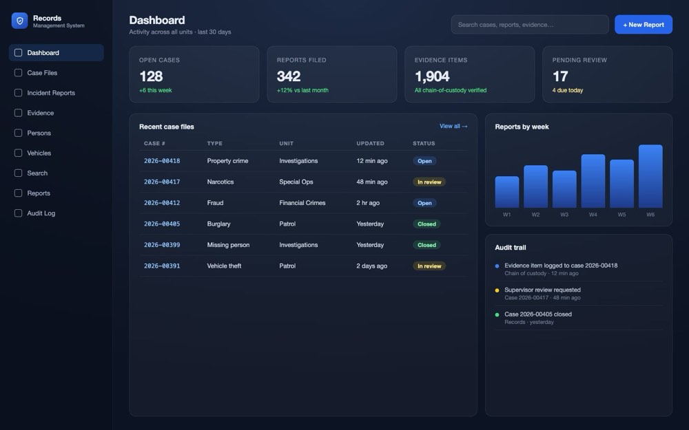 Law Enforcement Records Management, representative interface