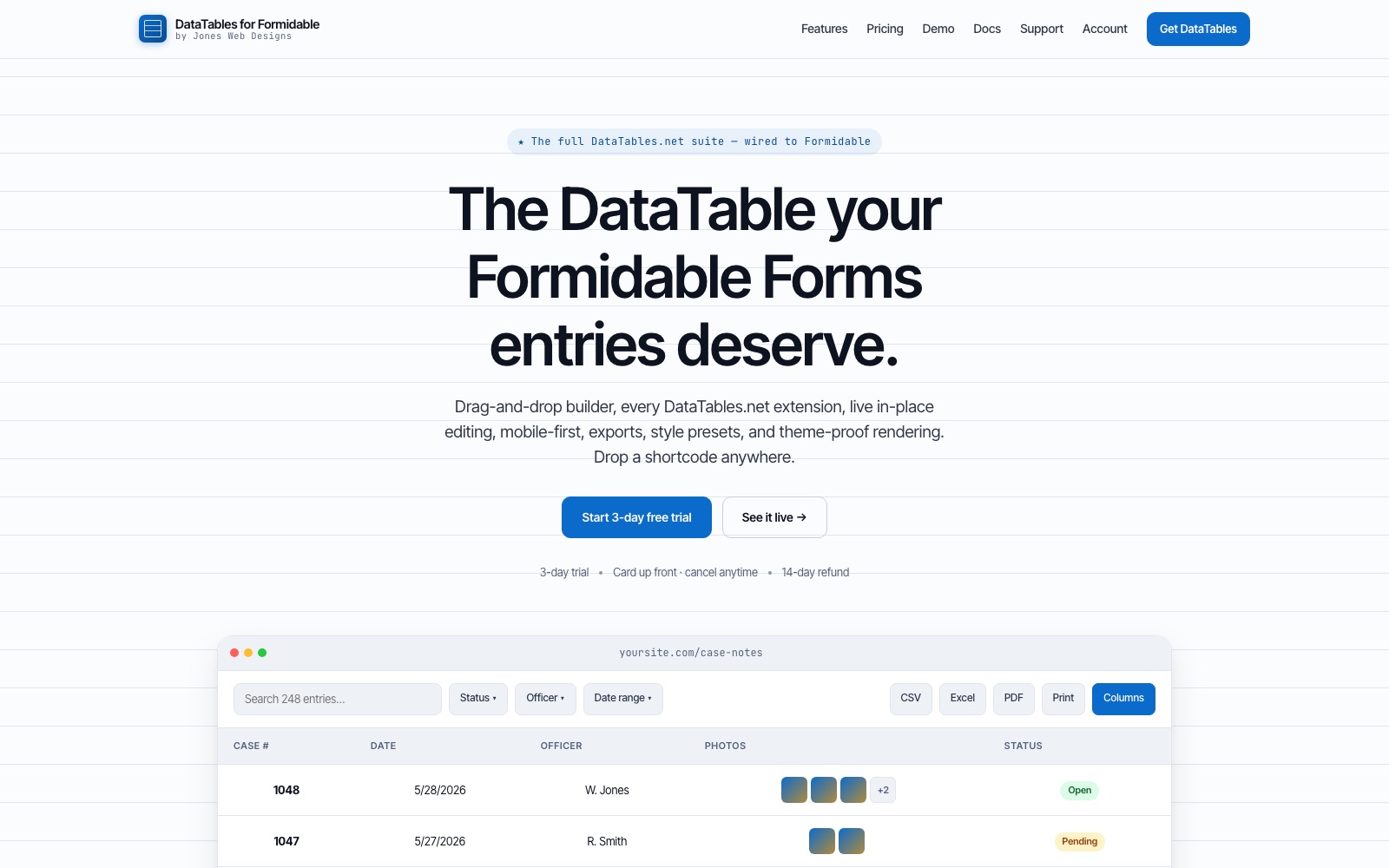 DataTables for Formidable website